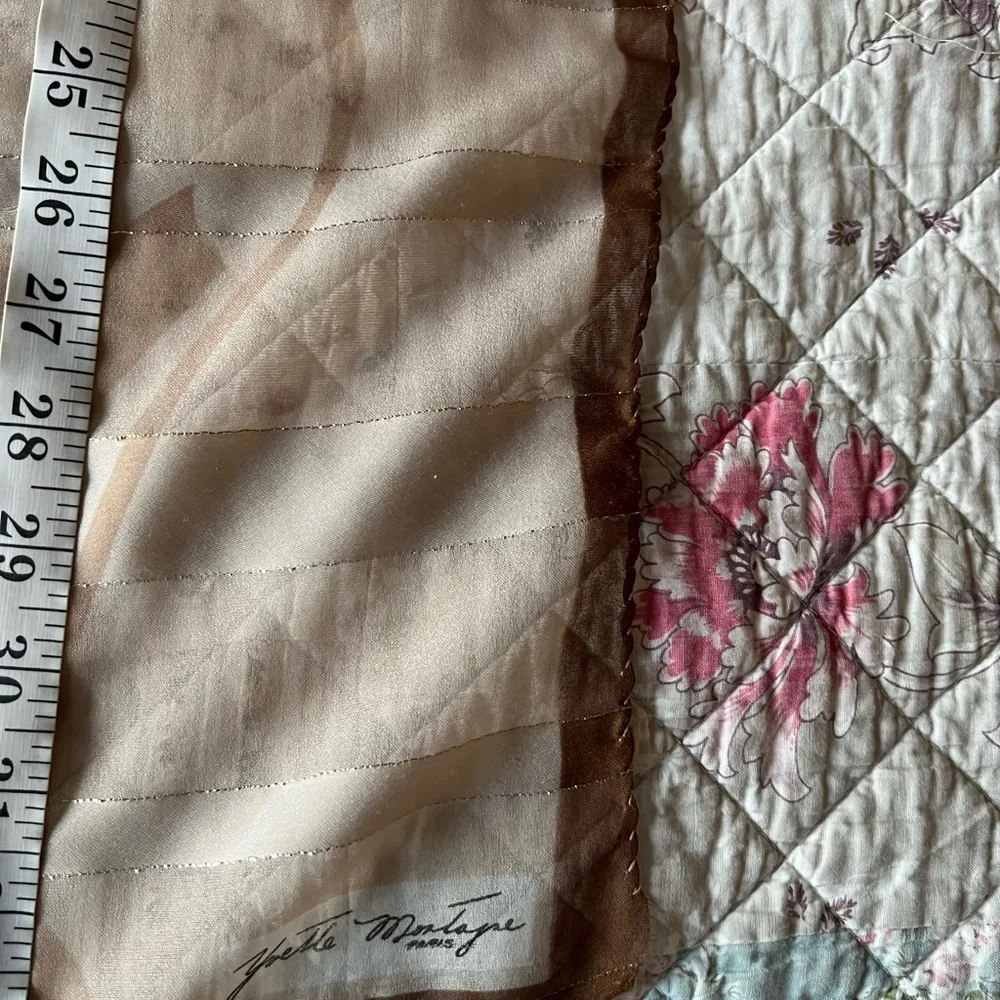 Vintage Yvette Montagne Paris Scarf Floral Print Metallic Threads 34’’ X 34’’ - Picture 7 of 10